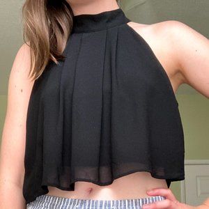 Forever 21 Black Chiffon Mockneck Crop Top, size M